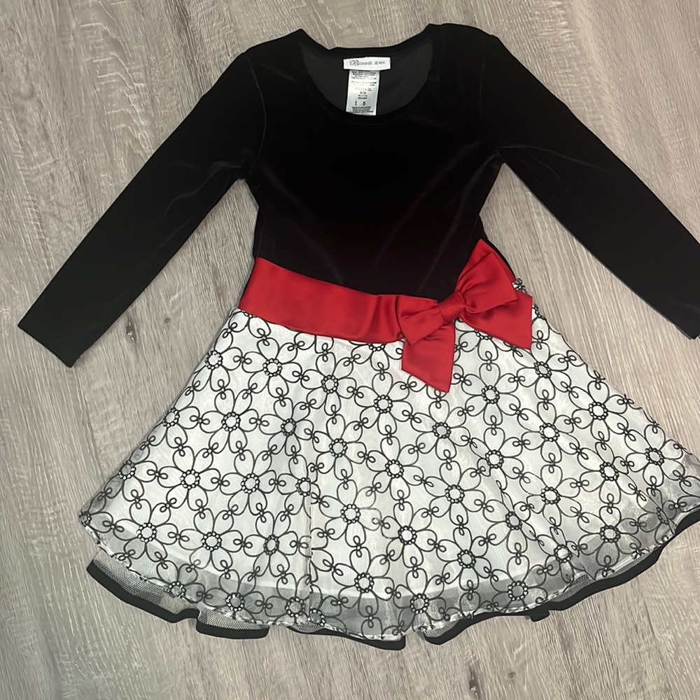 Bonnie Jean Long Sleeve Black Velvet Party Dress